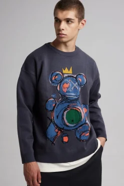 Crewneck With Teddy-Bear Graphics