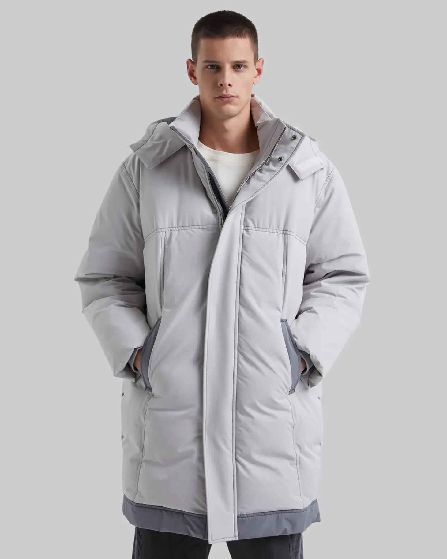Elbow-Patch Long Down Jacket