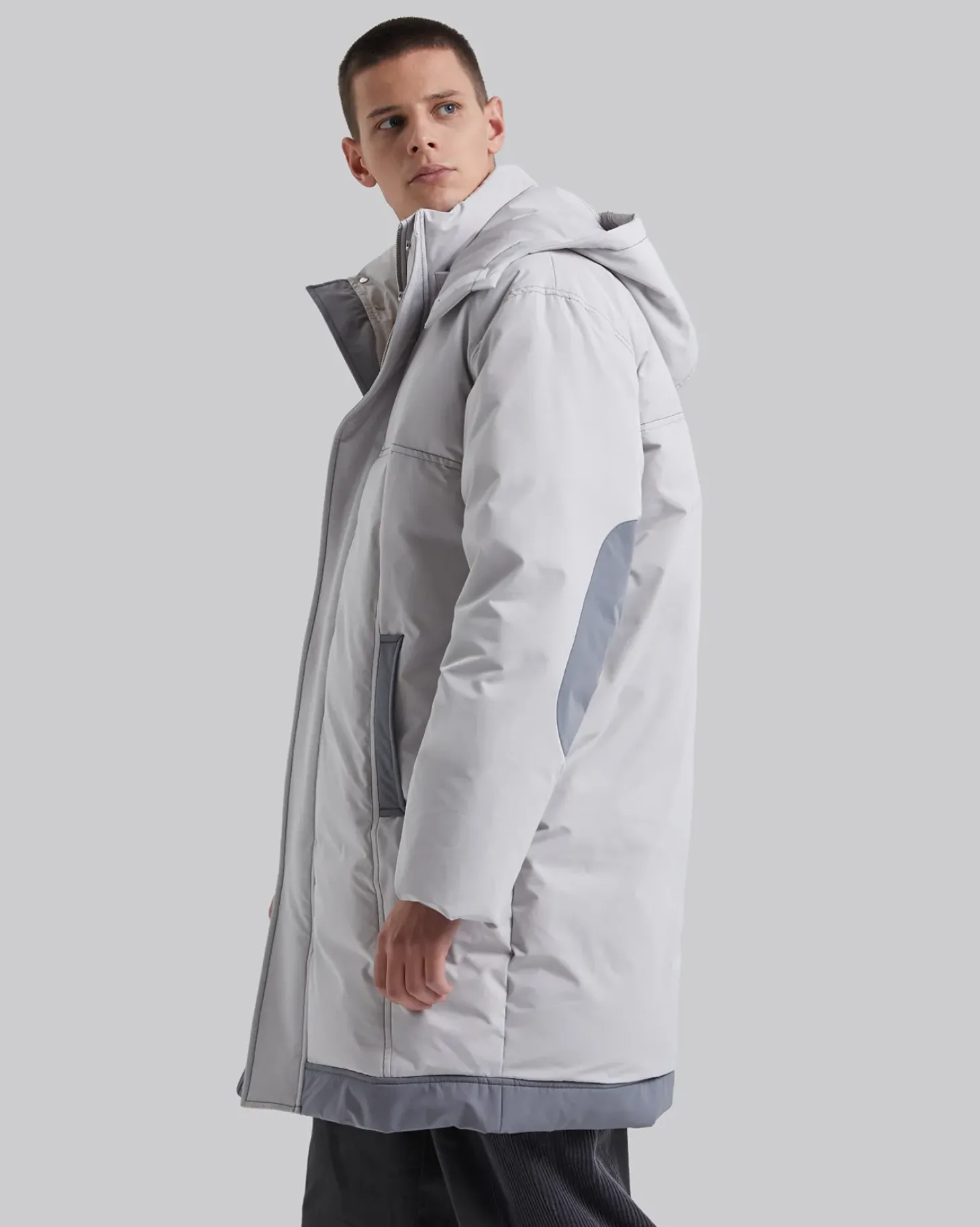 Elbow-Patch Long Down Jacket