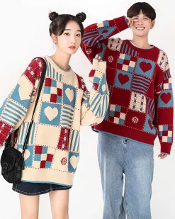 Knitted Patchwork Crew Jumper