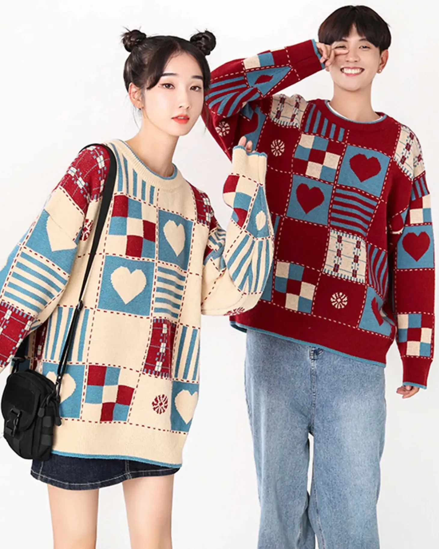 Knitted Patchwork Crew Jumper