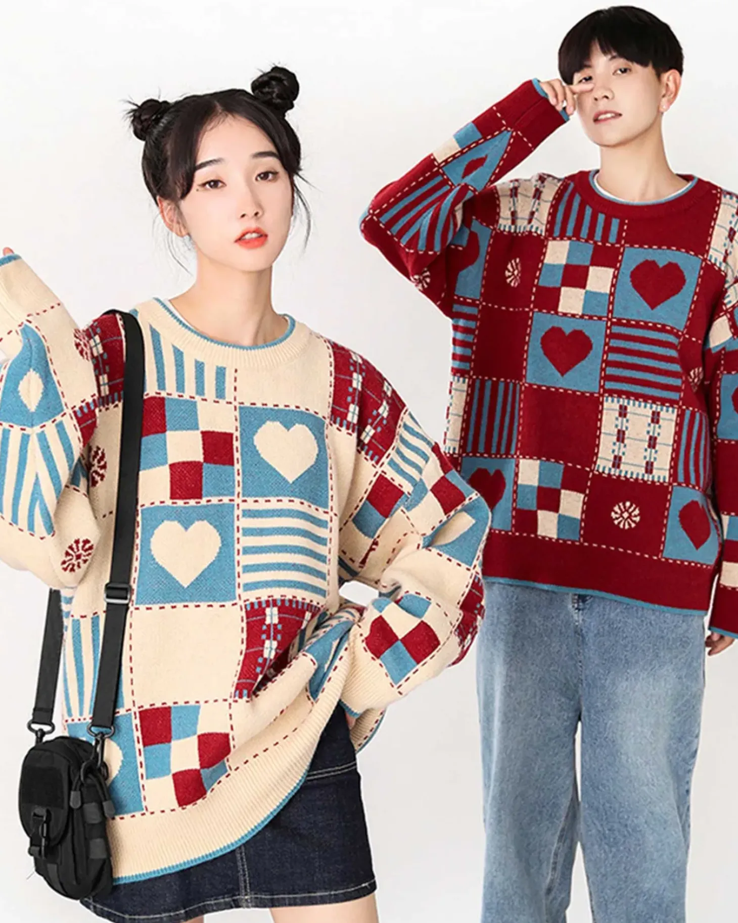 Knitted Patchwork Crew Jumper
