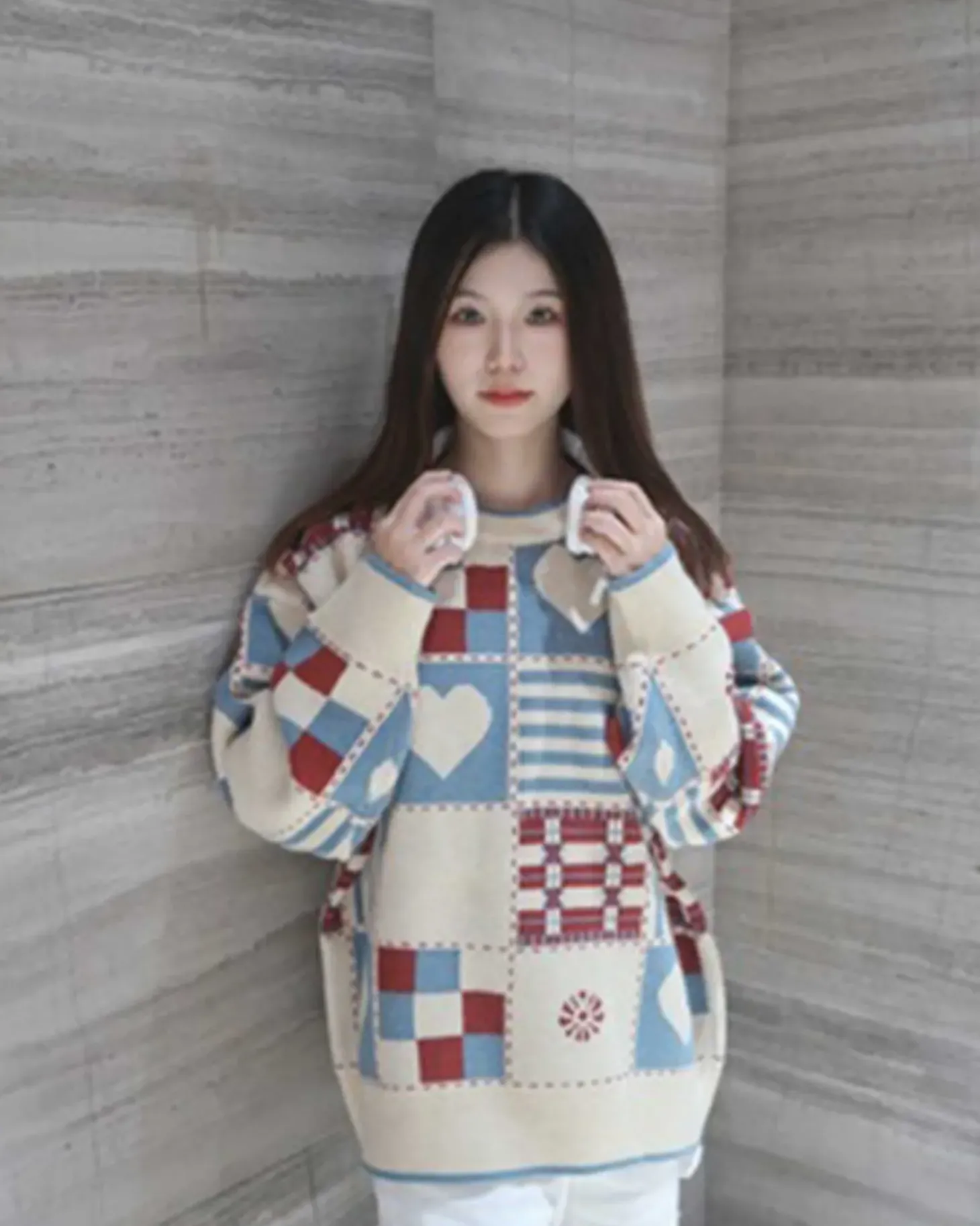 Knitted Patchwork Crew Jumper