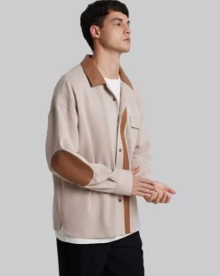 Leather-Like Collar Polo Jacket