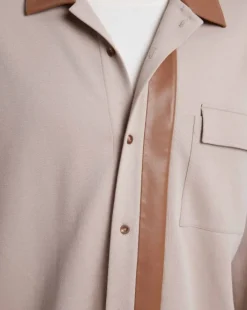 Leather-Like Collar Polo Jacket