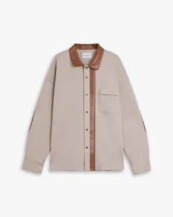 Leather-Like Collar Polo Jacket