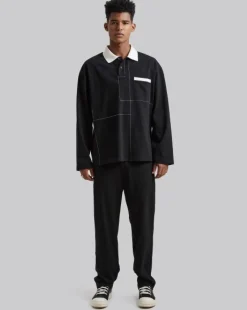 Long-Sleeve Polo With Split-Lines