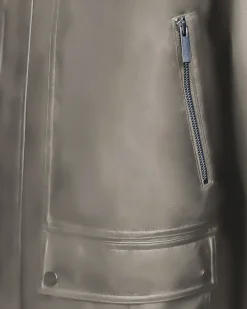 Multi-Pocket Leather-Like Long Coat