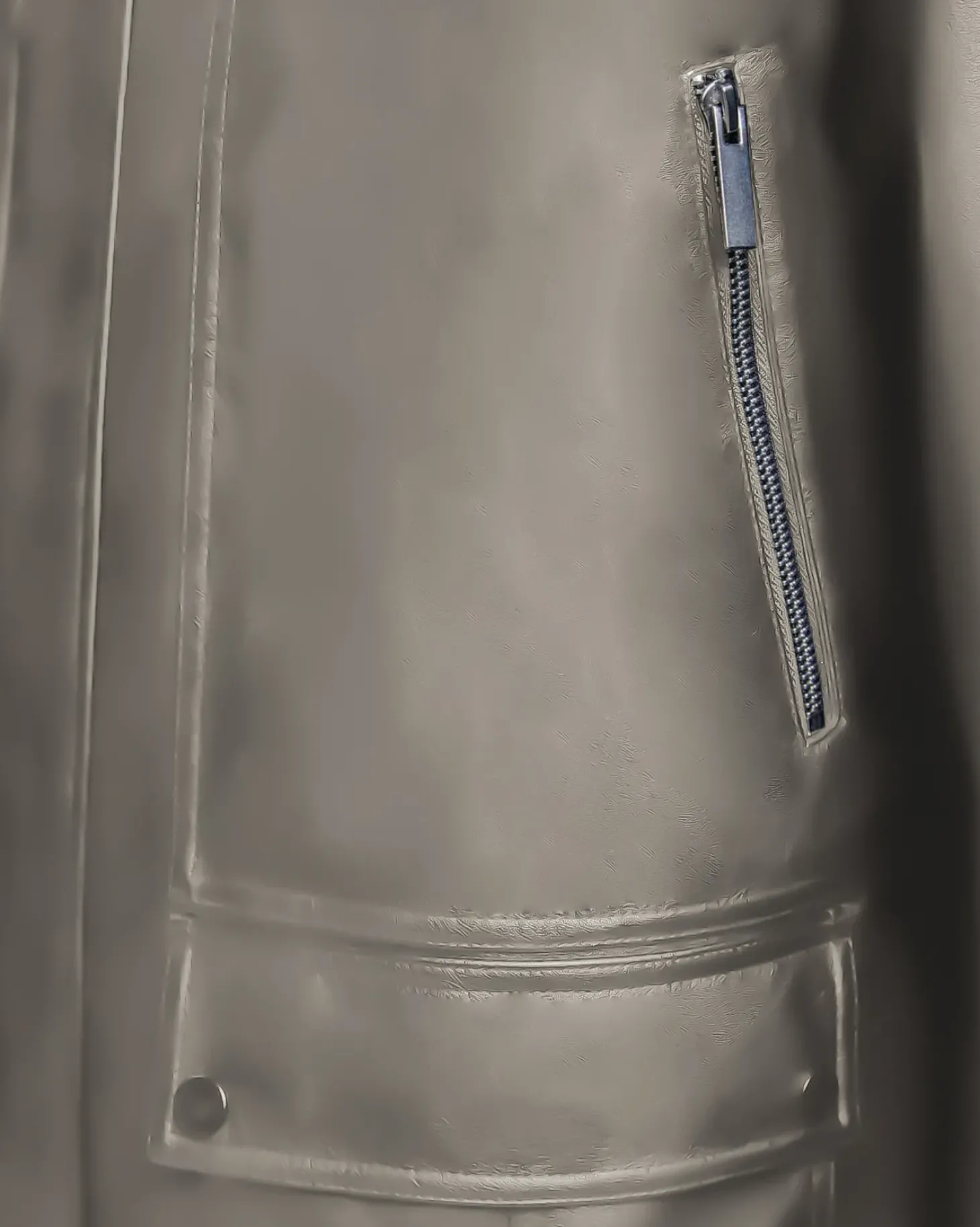 Multi-Pocket Leather-Like Long Coat