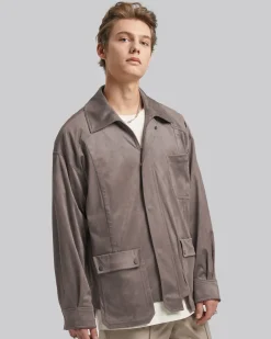 Multi-Pocket Suede-Like Jacket