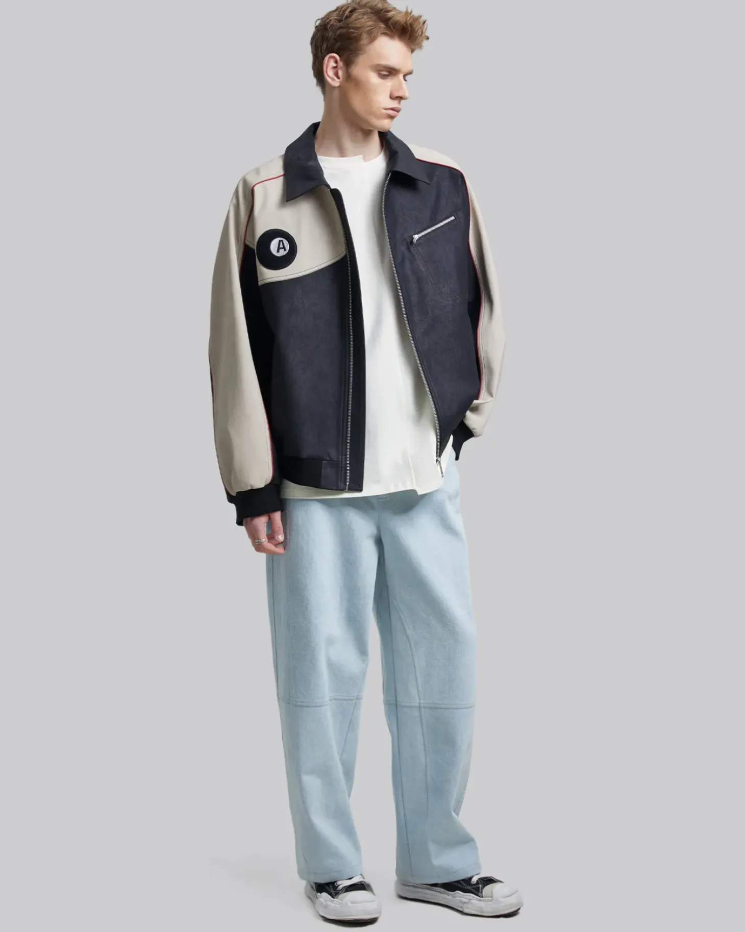 Patchwork Leather-Like Jacket Set