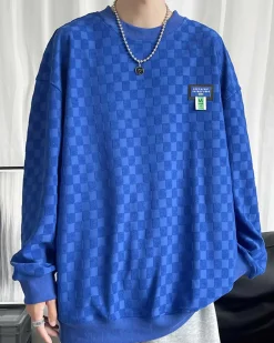 Plaid Jacquard Crewneck Sweatshirt