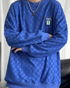 Plaid Jacquard Crewneck Sweatshirt