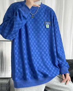 Plaid Jacquard Crewneck Sweatshirt