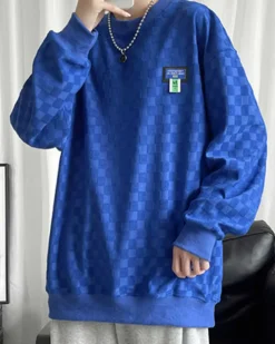 Plaid Jacquard Crewneck Sweatshirt