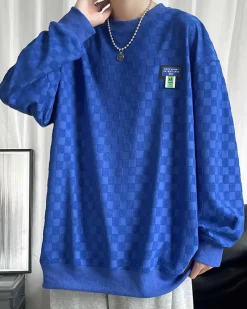 Plaid Jacquard Crewneck Sweatshirt