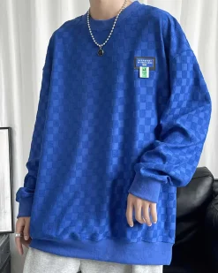 Plaid Jacquard Crewneck Sweatshirt