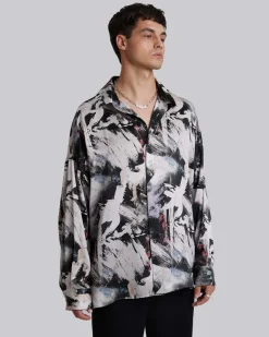 Silk Brushstroke-Print Shirt