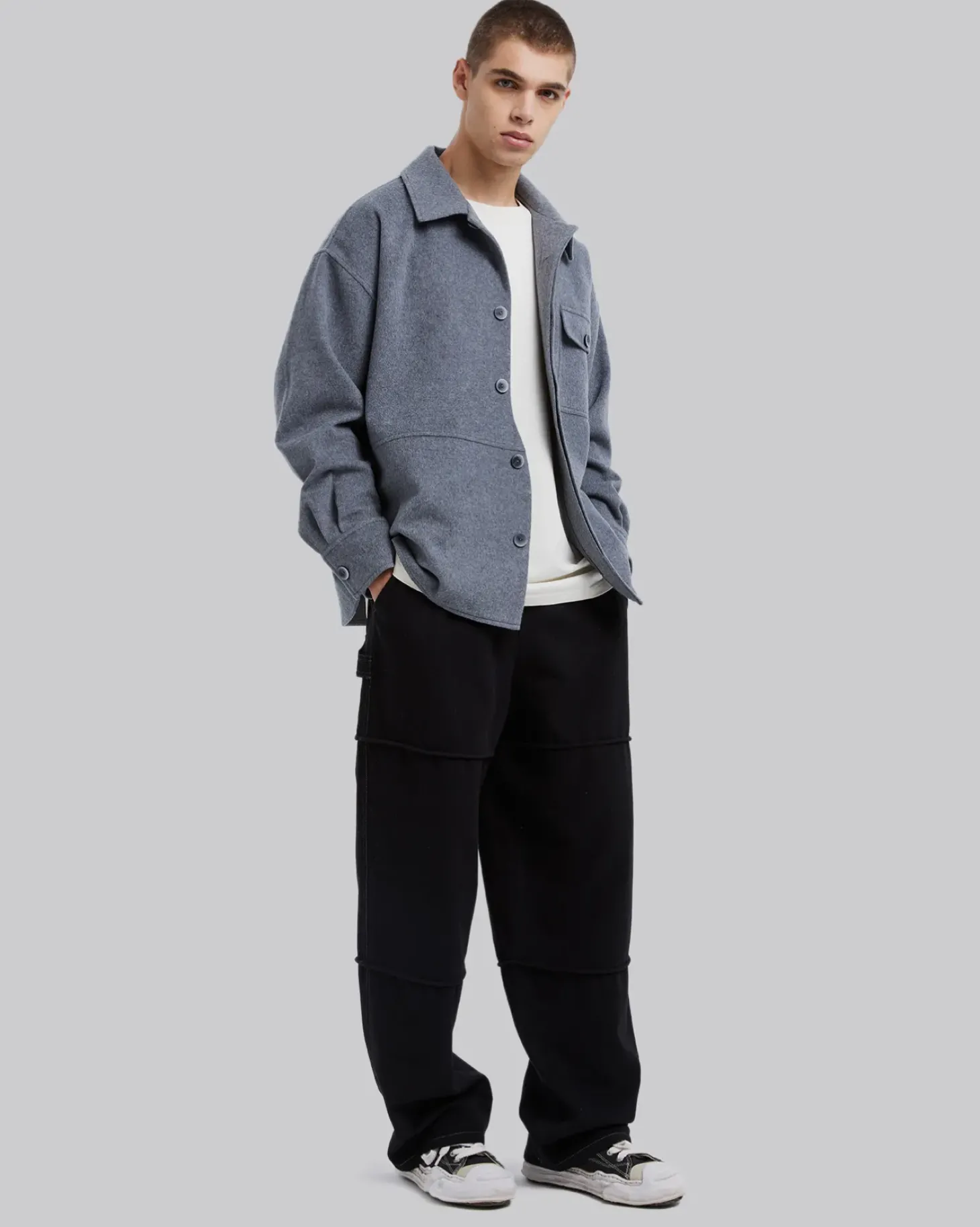 Unique Front-Closure Wool Coat
