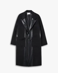 Wool &Faux-Leather Panel Coat