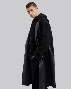 Wool &Faux-Leather Panel Coat