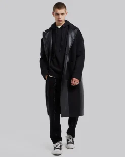 Wool &Faux-Leather Panel Coat