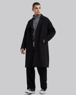 Zip Front Wool Long Coat