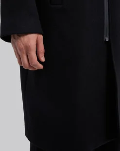 Zip Front Wool Long Coat